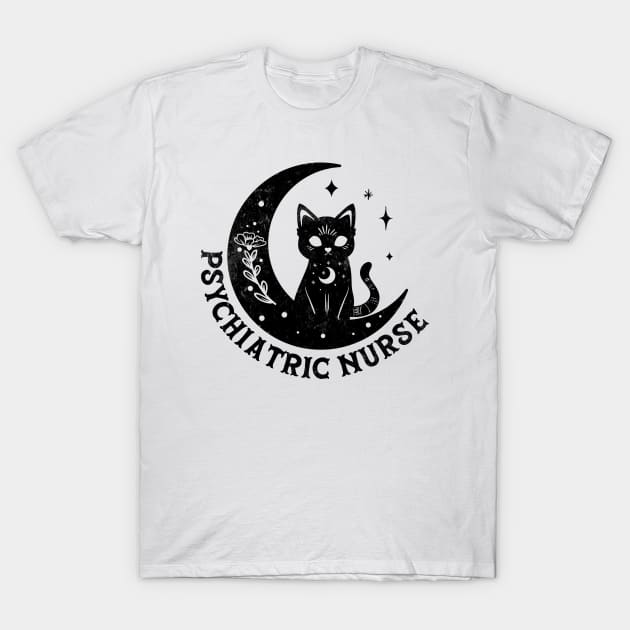 Psychiatric Nurse - Magical Cat On Moon Design T-Shirt by best-vibes-only